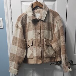 Abercrombie&fitch Jacket Plaid Tan And Cream Size Large Oversized